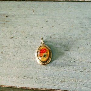 Vintage Shabby Chic Gold Floral Necklace Charm